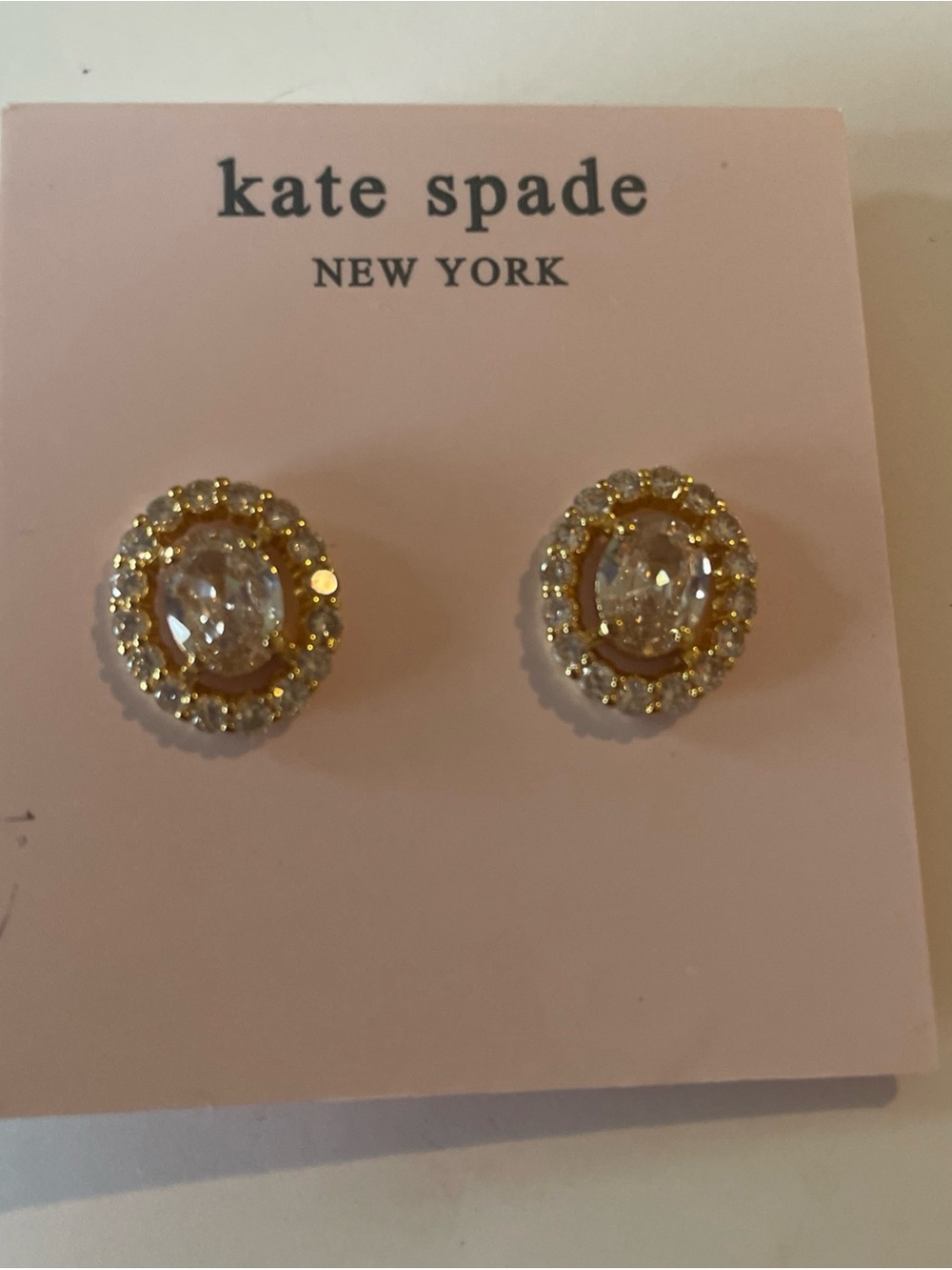 kate spade Gold-Tone Crystal Halo Oval Stud Earrings